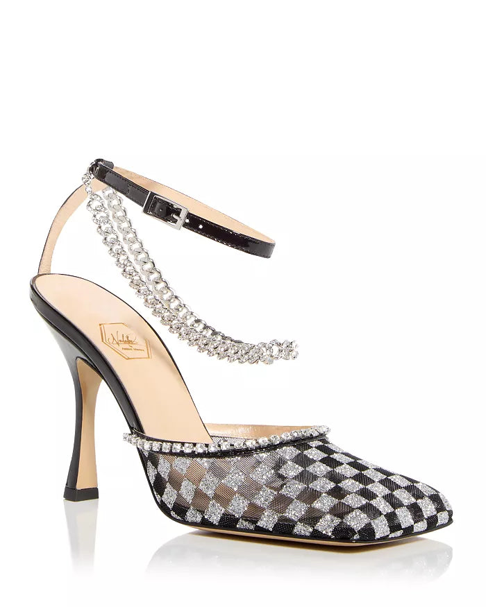 Black and silver shop pumps